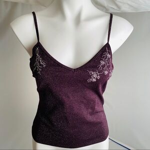 Express Y2K v-neck plum purple top with silver embroidery M